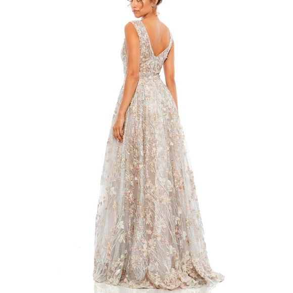 Mac Duggal Floral Embroidered V-Neck Gown - Picture 2 of 2